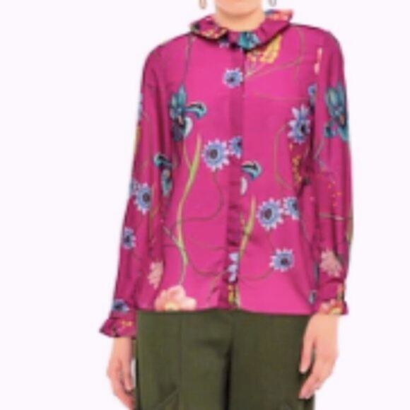 Borgo De Nor Floral blouse with ruffle collar Fuchsia size 8 - Picture 4 of 15